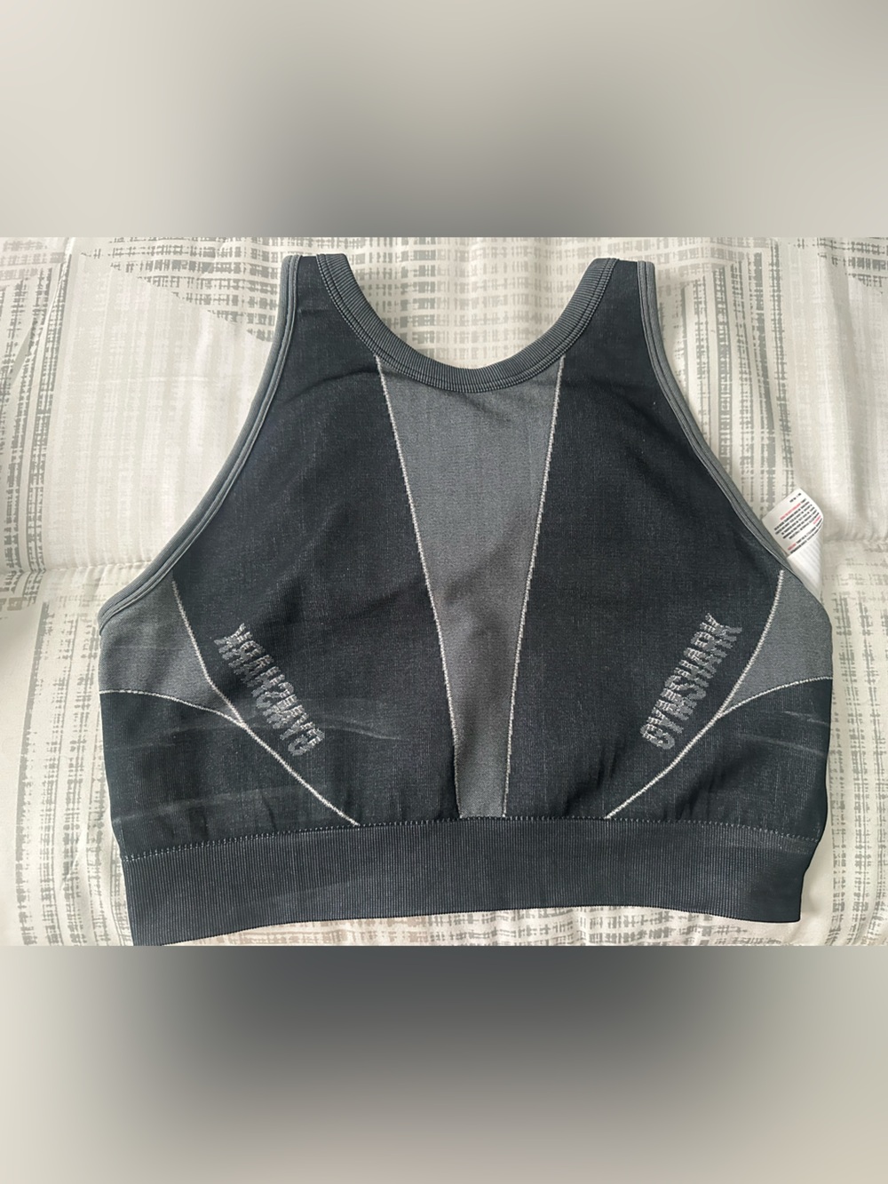Gymshark Black and Gray Seam-Detail Crop Tank Top